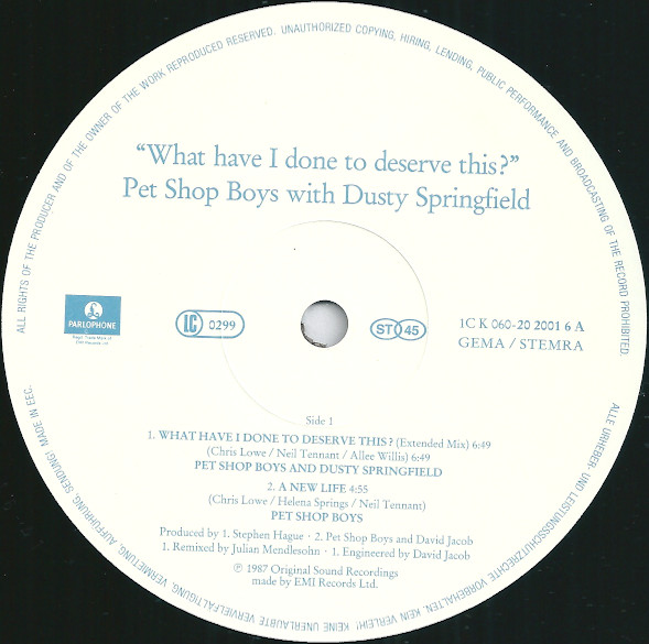 12" | Pet Shop Boys with Dust Springfield - What have I done to Deserve This?