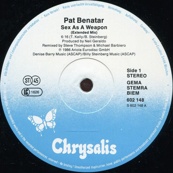 12" | Pat Benatar - Sex as a Weapon (ext. mix)