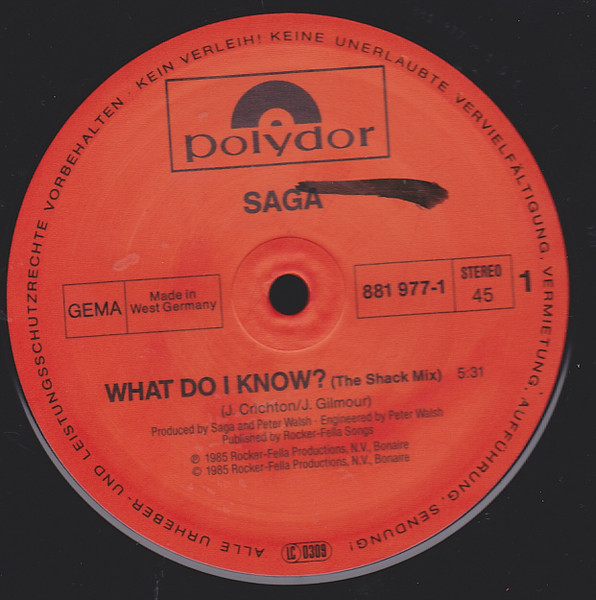12" | Saga - What do I Know (the Shack mix)