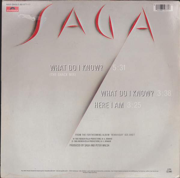 12" | Saga - What do I Know (the Shack mix)
