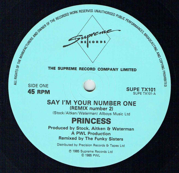 12" | Princess - Say I'm Your Number One (remix number 2)