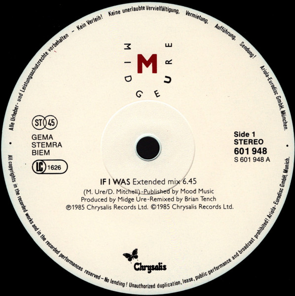 12" | Midge Ure - If I Was (extended mix)