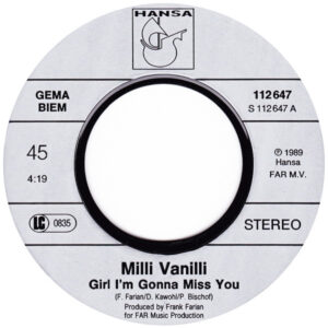 7" | Milli Vanilli - Girl I'm Gonna MIss You / Can't You Feel My Love - Afbeelding 2