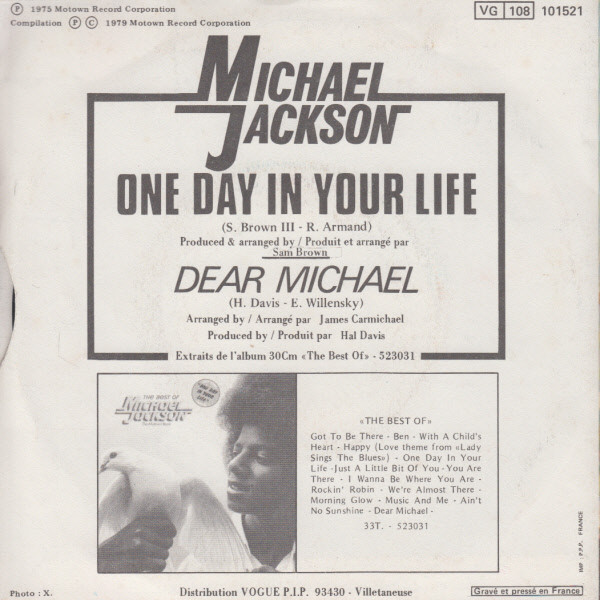 7" | Michael Jackson - One Day in Your Life / Dear Michael