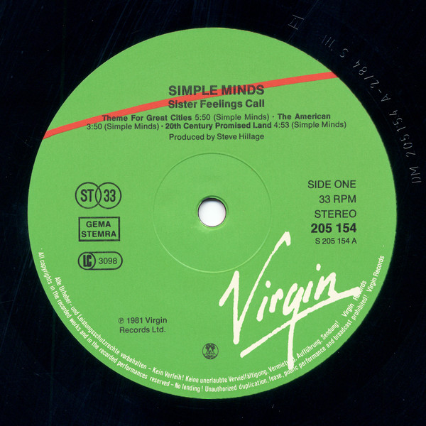 Simple Minds - Sister Feelings Call