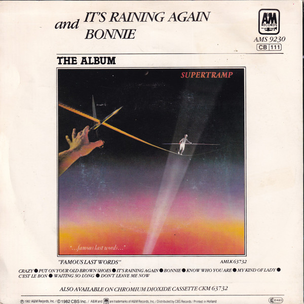 7" | Supertramp - It's Raining Again / Bonnie