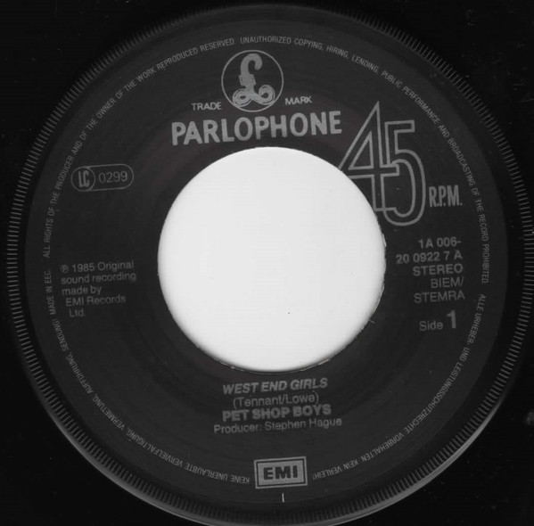 7" | Pet Shop Boys - West End Girls / A Man could get Arrested
