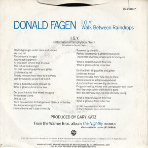 7" | Donald Fagen - I.G.Y. / Walk Between the Raindrops - Afbeelding 3