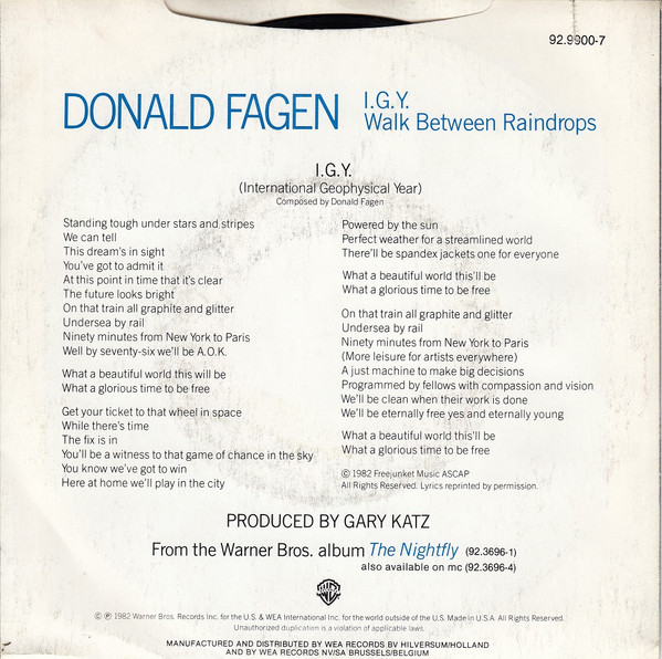 7" | Donald Fagen - I.G.Y. / Walk Between the Raindrops