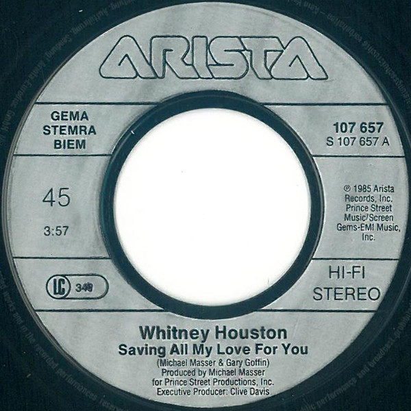 7" | Whitney Houston ‎– Saving All My Love For You