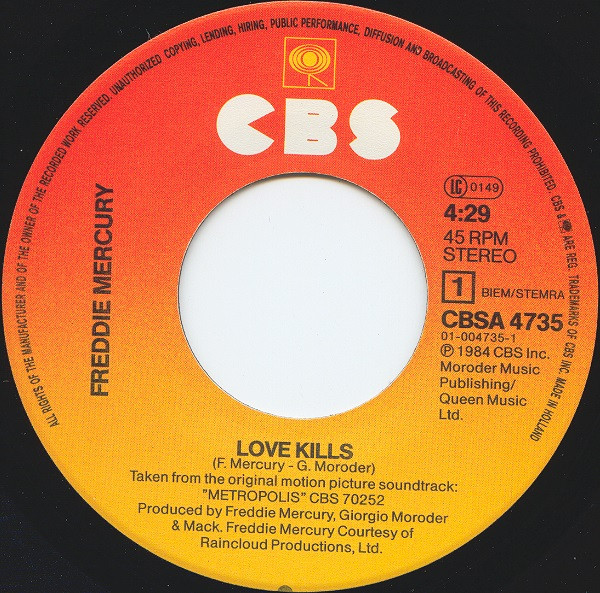 7" | Freddie Mercury – Love Kills