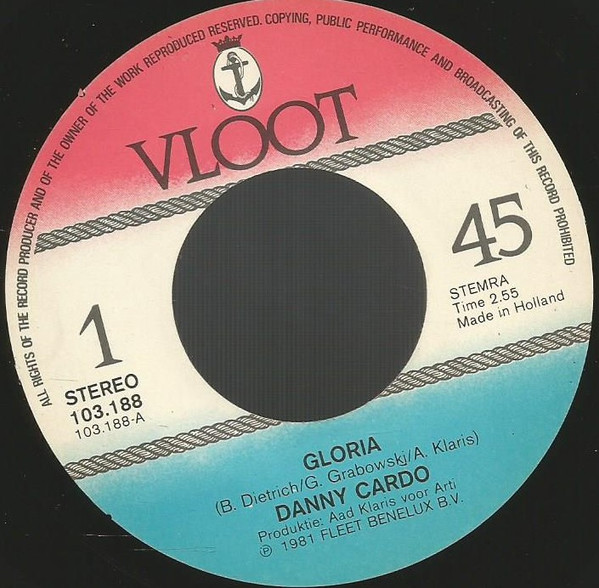 7" | Danny Cardo - Gloria / Ik Droom van een Nacht